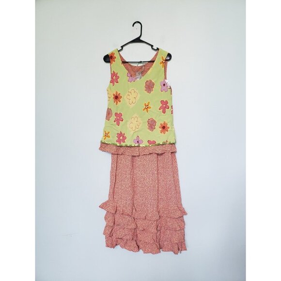F.L. Malik Dresses & Skirts - F L Malik Outfit Set Women's L Tank Sz M Maxi Skirt Rayon Ruffle Floral Hippie